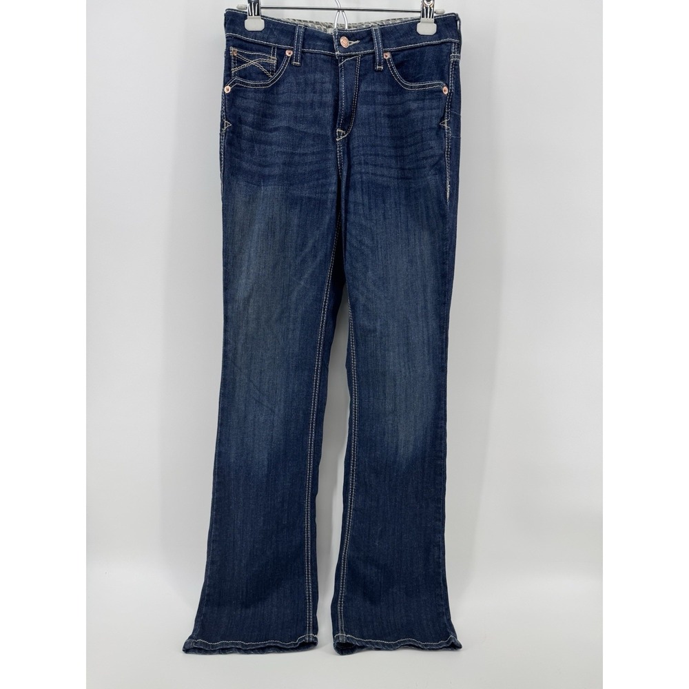 Ariat REAL Denim High Rise Bootcut Jeans Dark Wash Embroidered Pockets 28R
